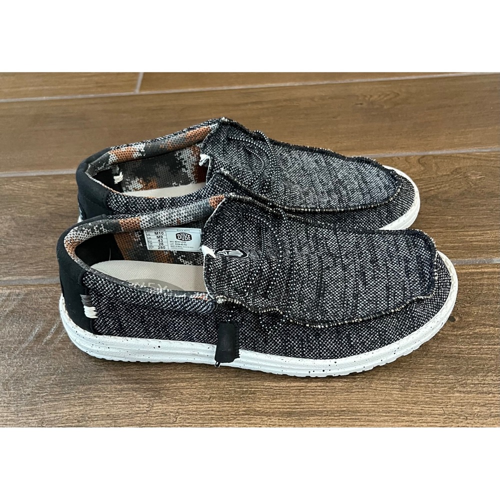 Hey Dude Wally Sox Stitch Black White Mens Slip On Loafers 40161-0YH Size 10 - Picture 3 of 6